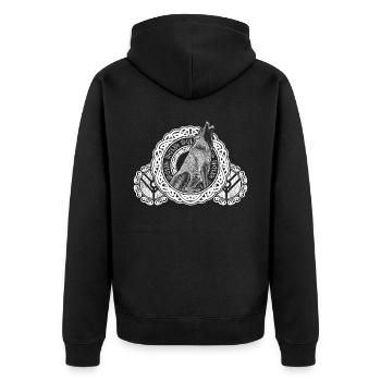 Wolf Odins Wölfe Odhin Wikinger Schild - Unisex Premium Bio Zip Hoodie - Schwarz - Hinten - Nico (187cm)