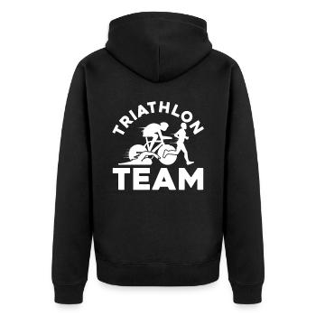 Triathlon - Unisex Premium Bio Zip Hoodie - Schwarz - Hinten - Nico (187cm)