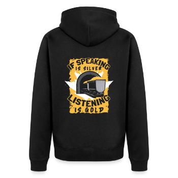 Goldbergbau Goldmine - Unisex Premium Bio Zip Hoodie - Schwarz - Hinten - Nico (187cm)