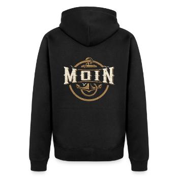 Moin ihr Spacken - Digga Spruch Meer Norddeutsch - Unisex Premium Bio Zip Hoodie - Schwarz - Hinten - Nico (187cm)