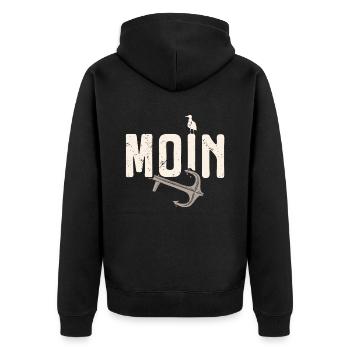 Moin ihr Spacken - Digga Spruch Meer Norddeutsch - Unisex Premium Bio Zip Hoodie - Schwarz - Hinten - Nico (187cm)