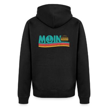 Moin ihr Spacken - Digga Spruch Meer Norddeutsch - Unisex Premium Bio Zip Hoodie - Schwarz - Hinten - Nico (187cm)