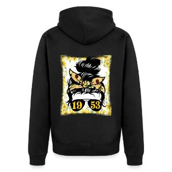 Sonnenblume Mama Geboren 1953 Geburtstag - Unisex Premium Bio Zip Hoodie - Schwarz - Hinten - Nico (187cm)
