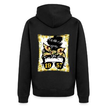 Sonnenblume Mama Geboren 1957 Geburtstag - Unisex Premium Bio Zip Hoodie - Schwarz - Hinten - Nico (187cm)