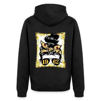 Sonnenblume Mama Geboren 1962 Geburtstag - Unisex Premium Bio Zip Hoodie - Schwarz - Hinten - Nico (187cm)