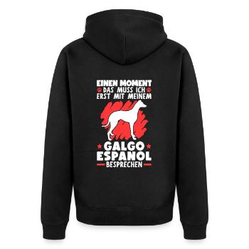 Mit meinem Galgo Espanol besprechen Windhund - Unisex Premium Bio Zip Hoodie - Schwarz - Hinten - Nico (187cm)