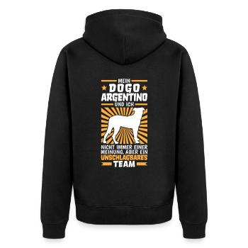 Mein Dogo Argentino und ich sind unschlagbar - Unisex Premium Bio Zip Hoodie - Schwarz - Hinten - Nico (187cm)
