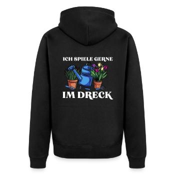 Ich Spiele Gerne Im Dreck - Unisex Premium Bio Zip Hoodie - Schwarz - Hinten - Nico (187cm)