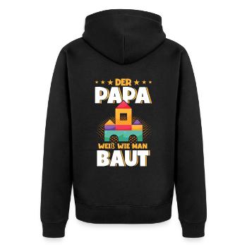 Papa Klemmbaustein Klemmbausteine - Unisex Premium Bio Zip Hoodie - Schwarz - Hinten - Nico (187cm)