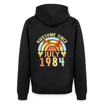 1984 Rétro en juillet - Veste à capuche bio Premium Unisexe - noir - Dos - Nico (187cm)