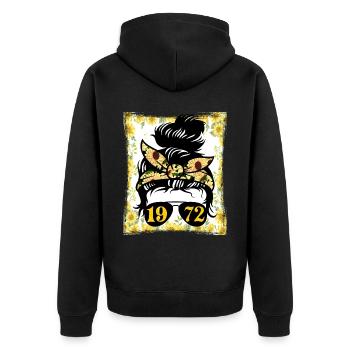 Sonnenblume Mama Geboren 1972 Geburtstag - Unisex Premium Bio Zip Hoodie - Schwarz - Hinten - Nico (187cm)