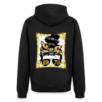 Sonnenblume Mama Geboren 1970 Geburtstag - Unisex Premium Bio Zip Hoodie - Schwarz - Hinten - Nico (187cm)