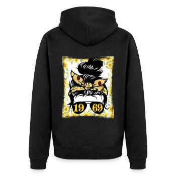 Sonnenblume Mama Geboren 1969 Geburtstag - Unisex Premium Bio Zip Hoodie - Schwarz - Hinten - Nico (187cm)