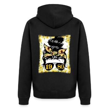 Sonnenblume Mama Geboren 1980 Geburtstag - Unisex Premium Bio Zip Hoodie - Schwarz - Hinten - Nico (187cm)
