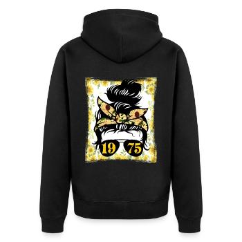 Sonnenblume Mama Geboren 1975 Geburtstag - Unisex Premium Bio Zip Hoodie - Schwarz - Hinten - Nico (187cm)