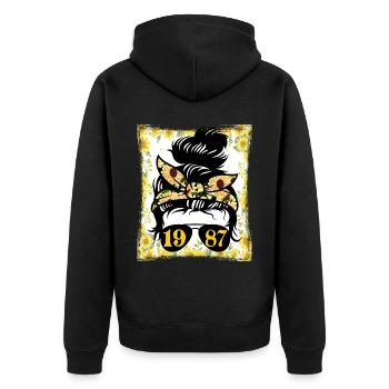 Tournesol Maman Née 1987 Anniversaire - Veste à capuche bio Premium Unisexe - noir - Dos - Nico (187cm)