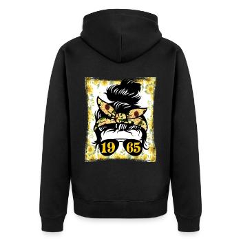 Sonnenblume Mama Geboren 1965 Geburtstag - Unisex Premium Bio Zip Hoodie - Schwarz - Hinten - Nico (187cm)