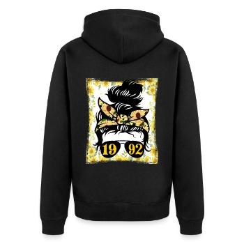 Tournesol Maman Née 1992 Anniversaire - Veste à capuche bio Premium Unisexe - noir - Dos - Nico (187cm)