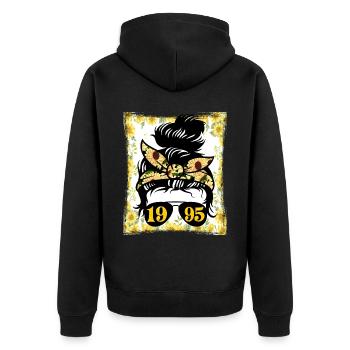 Sonnenblume Mama Geboren 1995 Geburtstag - Unisex Premium Bio Zip Hoodie - Schwarz - Hinten - Nico (187cm)