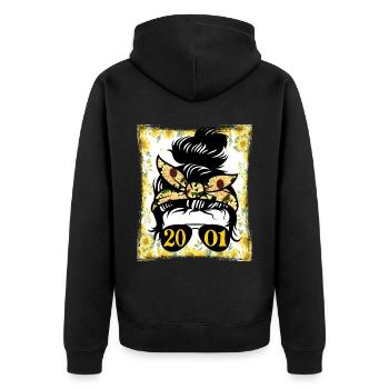 Sonnenblume Mama Geboren 2001 Geburtstag - Unisex Premium Bio Zip Hoodie - Schwarz - Hinten - Nico (187cm)