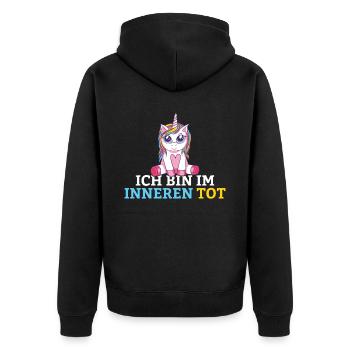 Ich bin im Inneren tot Einhorn - Unisex Premium Bio Zip Hoodie - Schwarz - Hinten - Nico (187cm)