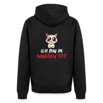 Ich bin im Inneren tot Katze - Unisex Premium Bio Zip Hoodie - Schwarz - Hinten - Nico (187cm)