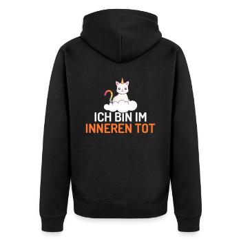 Ich bin im Inneren tot Katzen Einhorn - Unisex Premium Bio Zip Hoodie - Schwarz - Hinten - Nico (187cm)