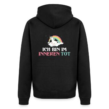 Ich bin im Inneren tot Einhorn - Unisex Premium Bio Zip Hoodie - Schwarz - Hinten - Nico (187cm)