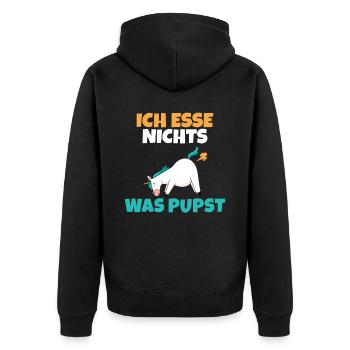 Ich esse nichts was pupst Veganer und Vegetarier - Unisex Premium Bio Zip Hoodie - Schwarz - Hinten - Nico (187cm)