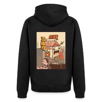 Kaiju Erdbeer-Milchkarton Japanisches Monster Gesc - Unisex Premium Bio Zip Hoodie - Schwarz - Hinten - Nico (187cm)
