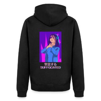 Emo Anime Girl Vaporwave Aesthetically Suffocated Ges - Unisex Premium Organic Zip Hoodie - black - Back - Nico (187cm)