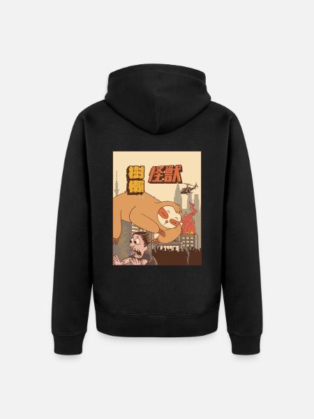 Kaiju Sloth Japanese Monster Gift - Unisex Premium Organic Zip Hoodie - black