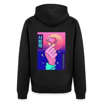 Finger Herz Vaporwave Ästhetische Saranghae Gesche - Unisex Premium Bio Zip Hoodie - Schwarz - Hinten - Nico (187cm)