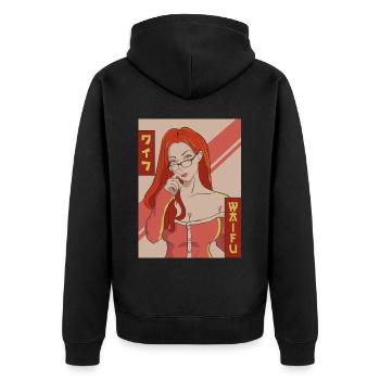 Waifu Anime Mädchen Japanisch Vaporwave Ästhetisch - Unisex Premium Bio Zip Hoodie - Schwarz - Hinten - Nico (187cm)