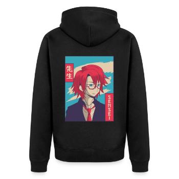 Sensei Anime Boy Japanese Vaporwave Aesthetic - Unisex Premium Organic Zip Hoodie - black - Back - Nico (187cm)