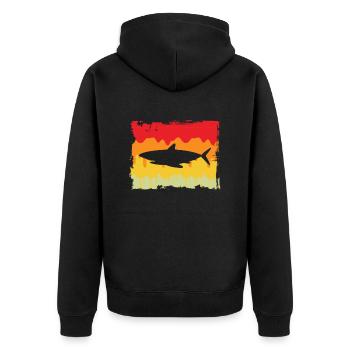 Hai Retro - Unisex Premium Bio Zip Hoodie - Schwarz - Hinten - Nico (187cm)