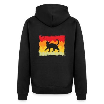Katze Retro - Unisex Premium Bio Zip Hoodie - Schwarz - Hinten - Nico (187cm)