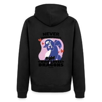 Never Underestimate A Girl Who Loves Dragons - Unisex Premium Bio Zip Hoodie - Schwarz - Hinten - Nico (187cm)