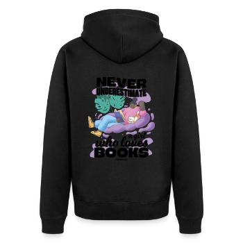 Never Underestimate A Girl Who Loves Books - Unisex Premium Bio Zip Hoodie - Schwarz - Hinten - Nico (187cm)