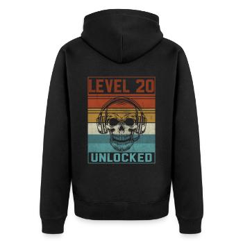 20e anniversaire du joueur - Veste à capuche bio Premium Unisexe - noir - Dos - Nico (187cm)