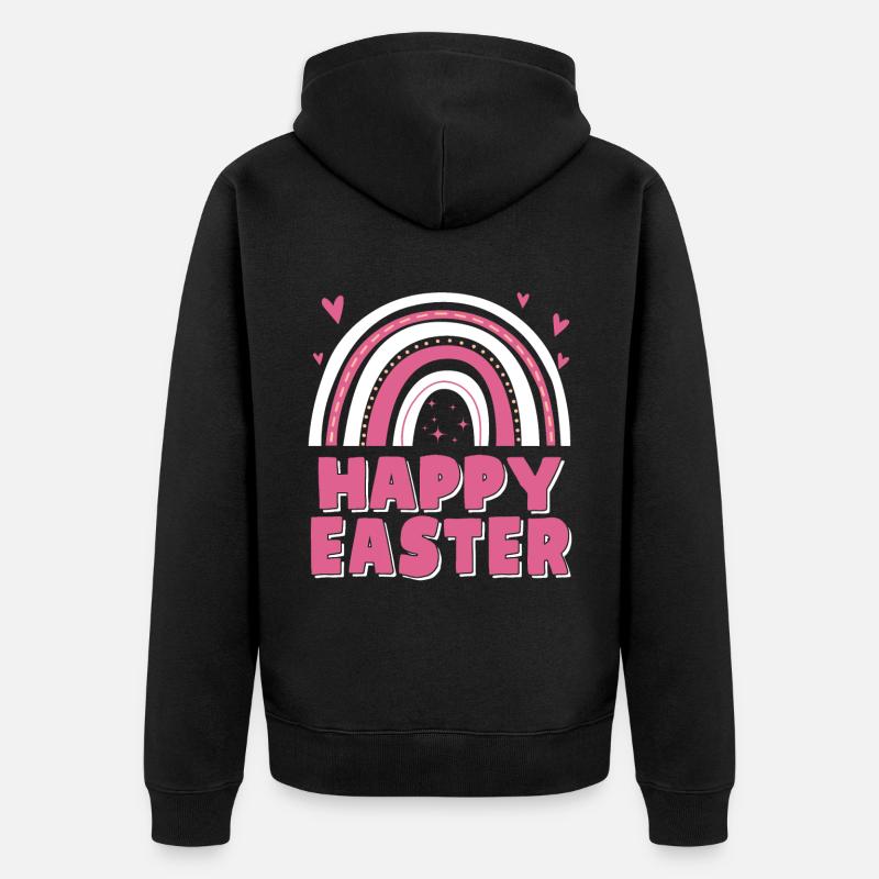 Joyeuses Pâques Femmes Mignon Arc-en-ciel - Veste à capuche bio Premium Unisexe - noir