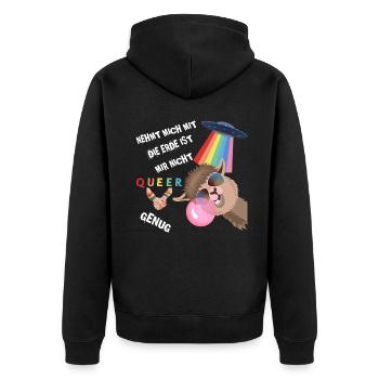 Nehmt mich mit die Erde ist nicht Queer genug - Unisex Premium Bio Zip Hoodie - Schwarz - Hinten - Nico (187cm)