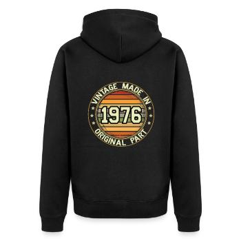 Vintage Made In 1976 Original Part Birthday 1976 - Unisex Premium Organic Zip Hoodie - black - Back - Nico (187cm)
