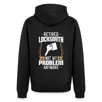 Retired locksmith - no longer my problem - Unisex Premium Organic Zip Hoodie - black - Back - Nico (187cm)