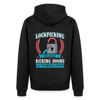 Lockpicking - Weil Türen Treten Verpönt Ist - Unisex Premium Bio Zip Hoodie - Schwarz - Hinten - Nico (187cm)