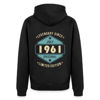 Juillet 1961 Vintage Retro Anniversaire - Veste à capuche bio Premium Unisexe - noir - Dos - Nico (187cm)
