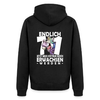 Endlich 71 Jahre - 71. Geburtstag - Unisex Premium Bio Zip Hoodie - Schwarz - Hinten - Nico (187cm)