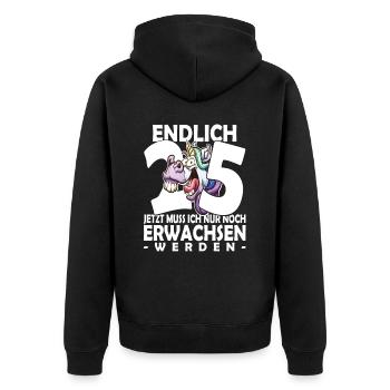 Endlich 25 Jahre - 25. Geburtstag - Unisex Premium Bio Zip Hoodie - Schwarz - Hinten - Nico (187cm)