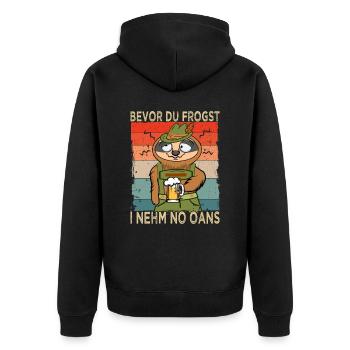 Bierliebhaber - Faultier Spruch bayrisch - Unisex Premium Bio Zip Hoodie - Schwarz - Hinten - Nico (187cm)