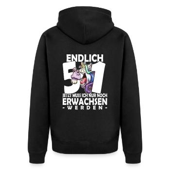 Endlich 51 Jahre - 51. Geburtstag - Unisex Premium Bio Zip Hoodie - Schwarz - Hinten - Nico (187cm)
